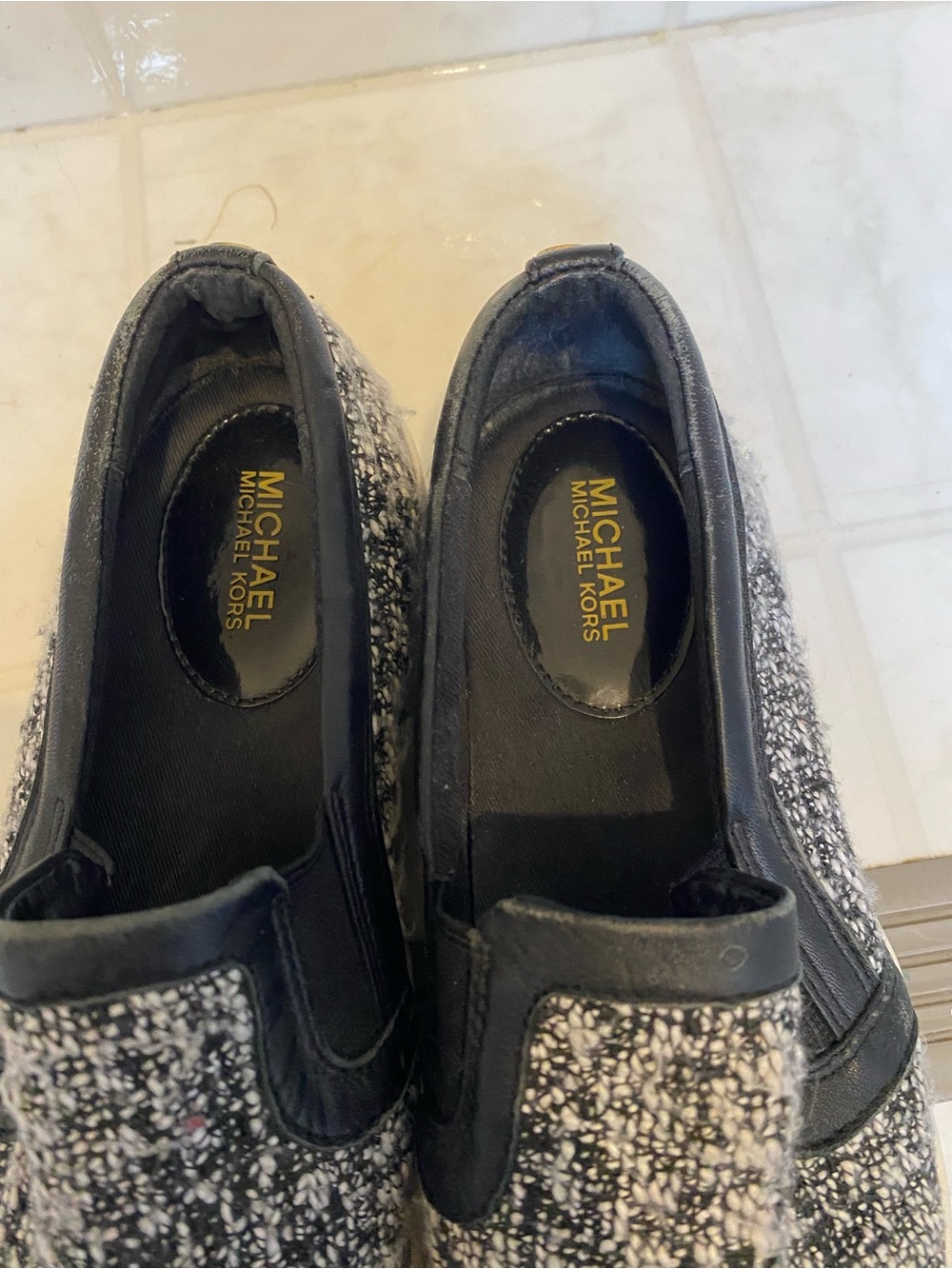 MICHAEL Michael Kors Ladies Black and Gray Tweed Slip-On Sneakers